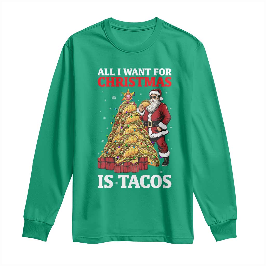 Funny Santa Taco Long Sleeve Shirt All I Want For Christmas Is Taco - Wonder Print Shop