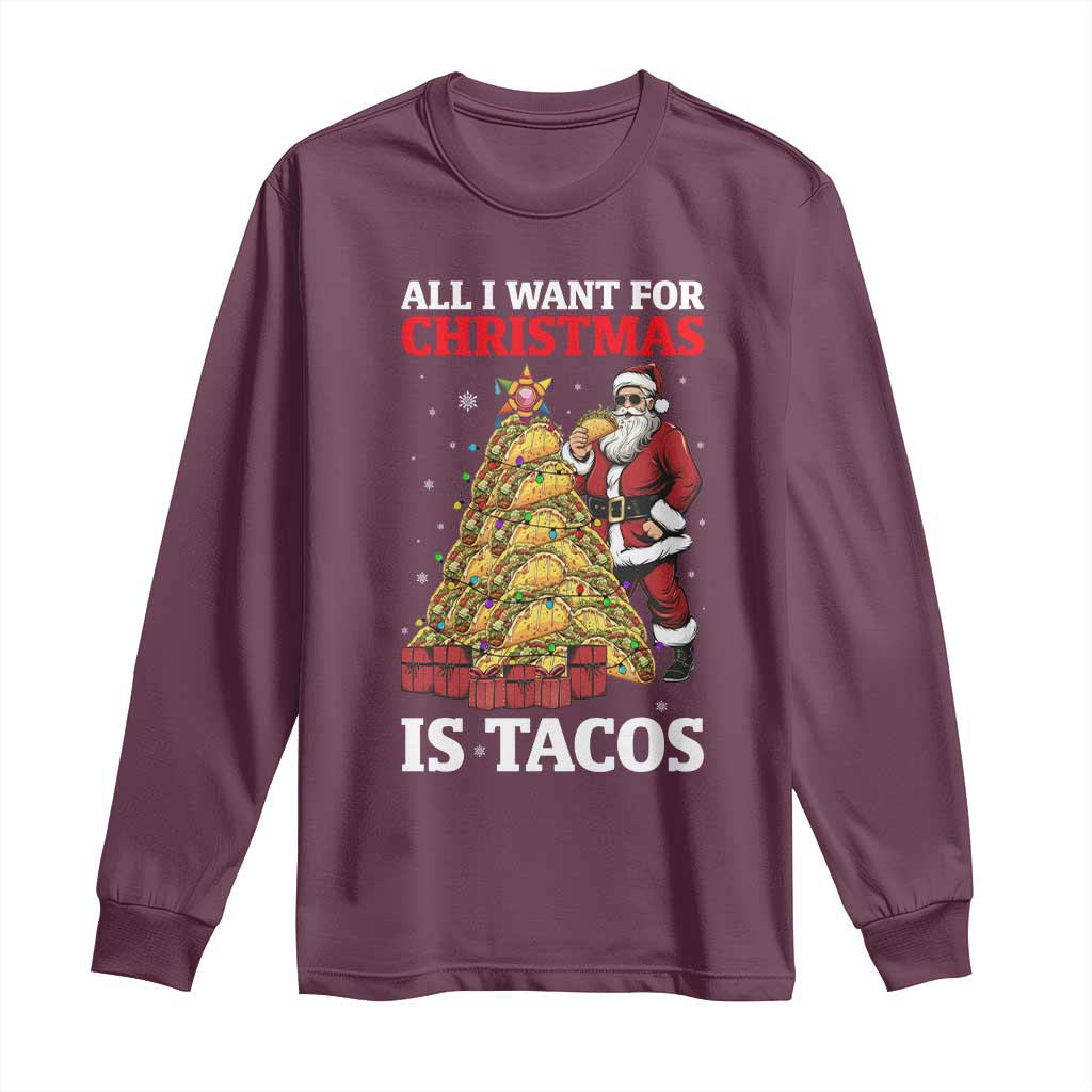Funny Santa Taco Long Sleeve Shirt All I Want For Christmas Is Taco - Wonder Print Shop