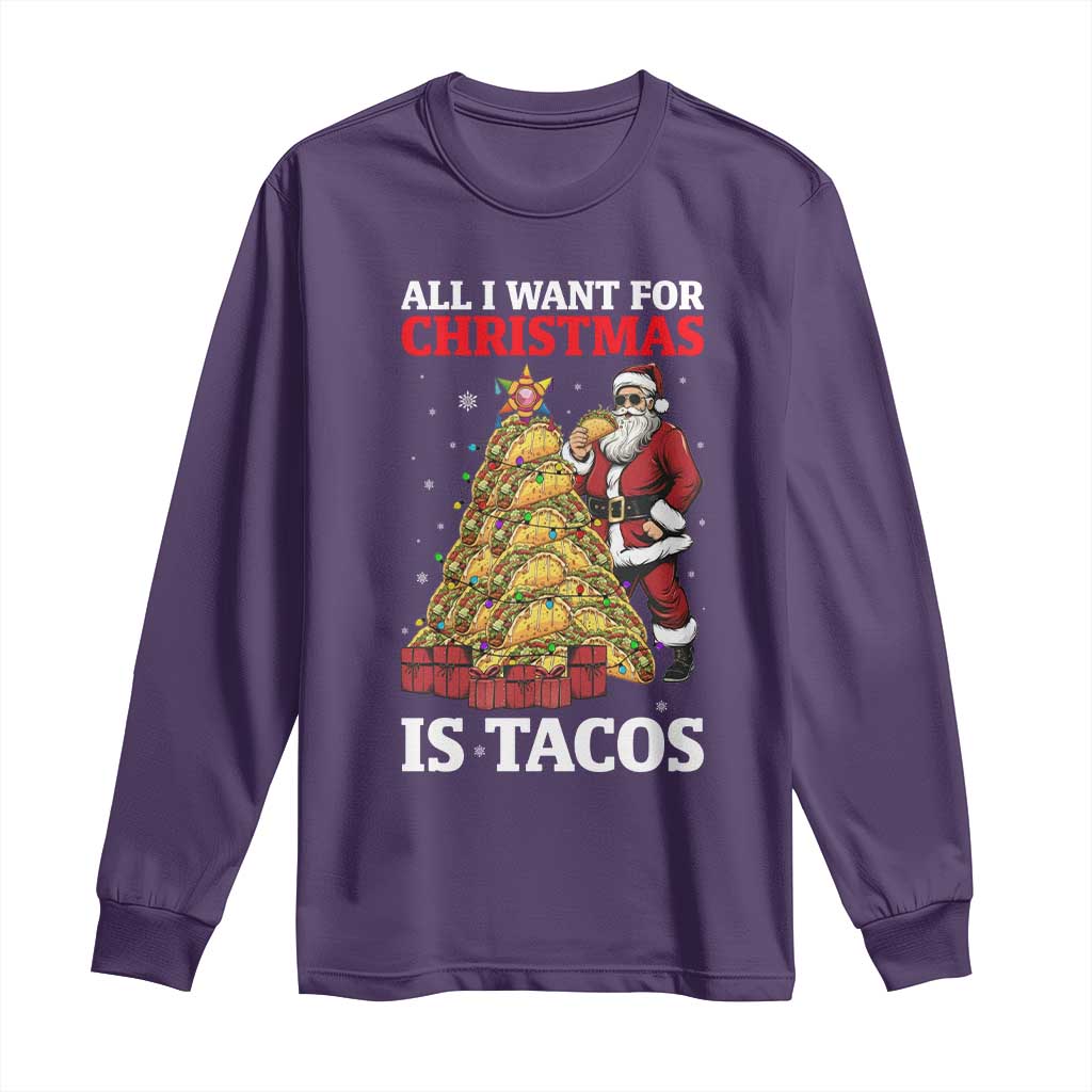 Funny Santa Taco Long Sleeve Shirt All I Want For Christmas Is Taco - Wonder Print Shop