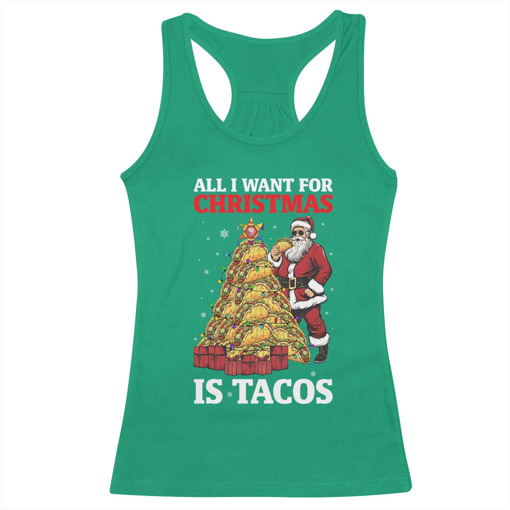 Funny Santa Taco Racerback Tank Top All I Want For Christmas Is Taco - Wonder Print Shop