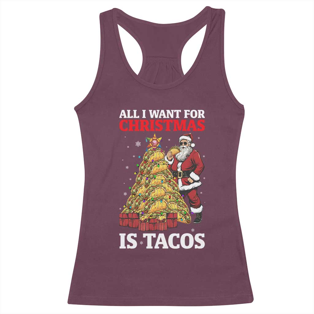 Funny Santa Taco Racerback Tank Top All I Want For Christmas Is Taco - Wonder Print Shop