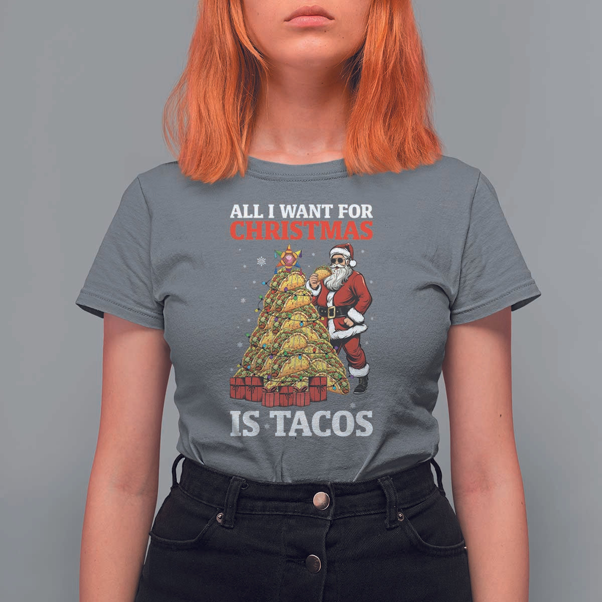 Funny Santa Taco T Shirt For Women All I Want For Christmas Is Taco - Wonder Print Shop