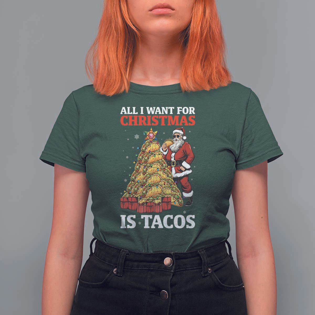 Funny Santa Taco T Shirt For Women All I Want For Christmas Is Taco - Wonder Print Shop