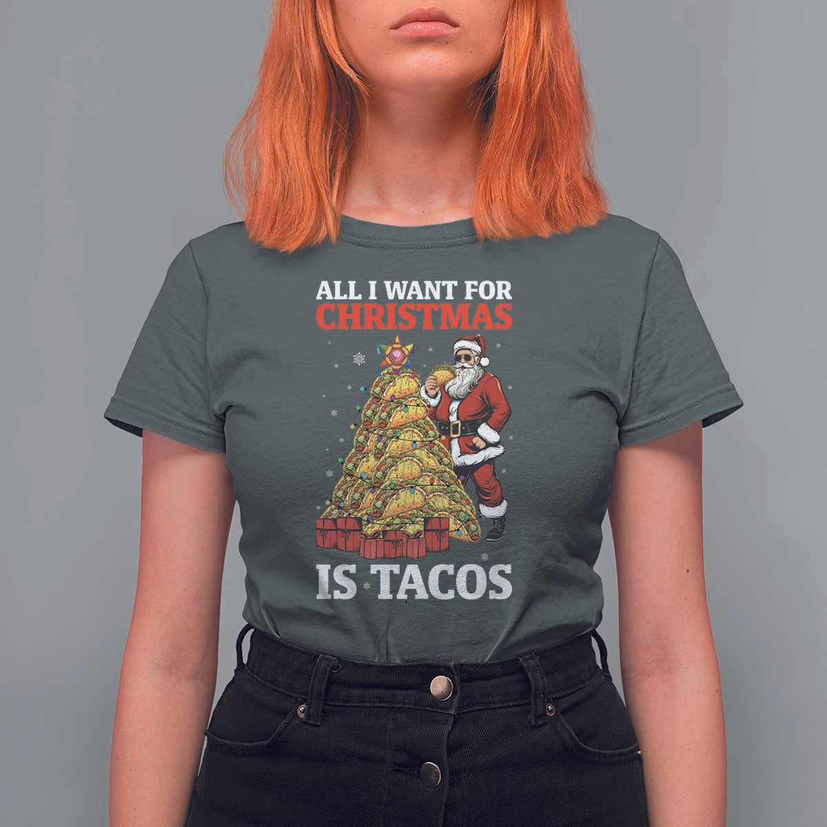 Funny Santa Taco T Shirt For Women All I Want For Christmas Is Taco - Wonder Print Shop