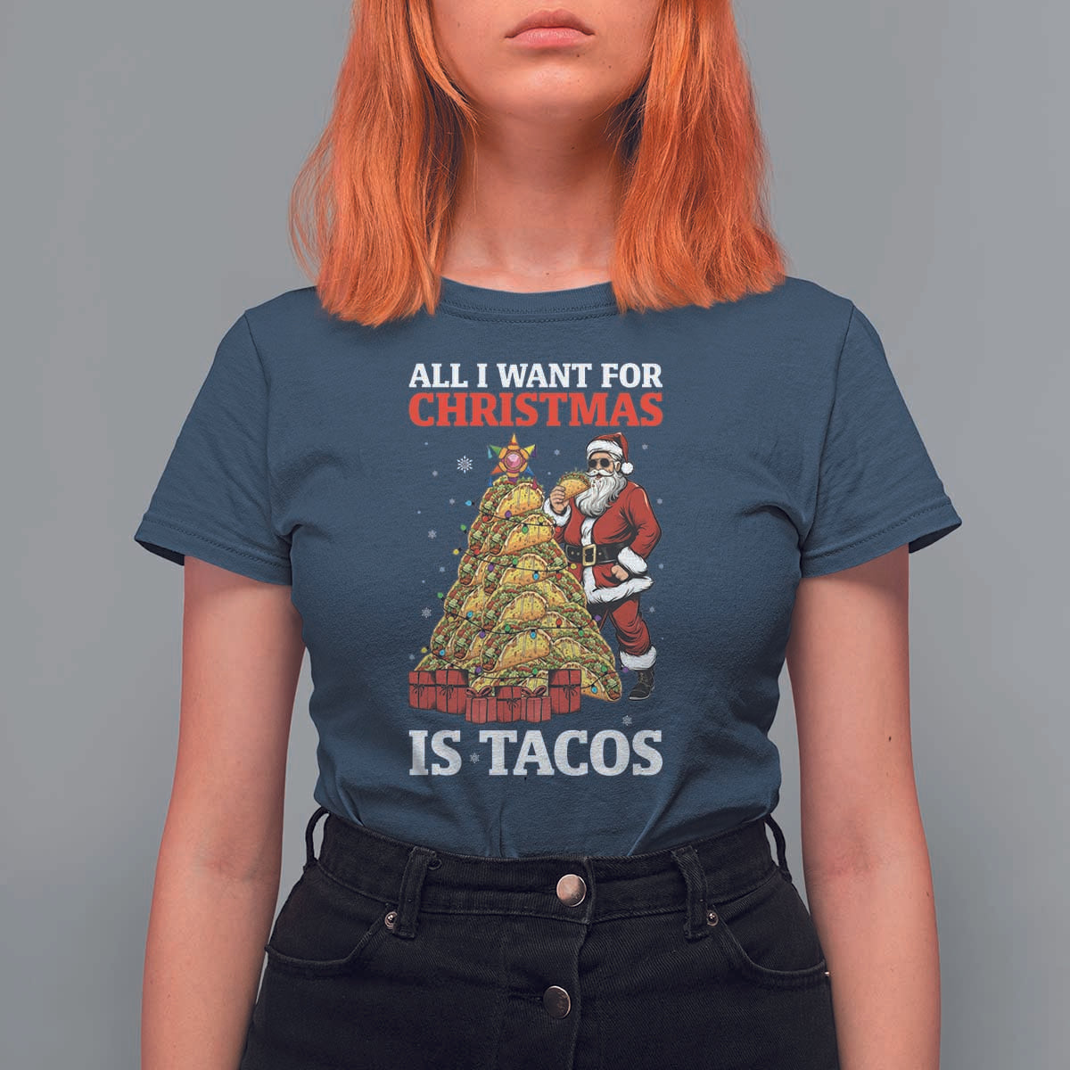 Funny Santa Taco T Shirt For Women All I Want For Christmas Is Taco - Wonder Print Shop