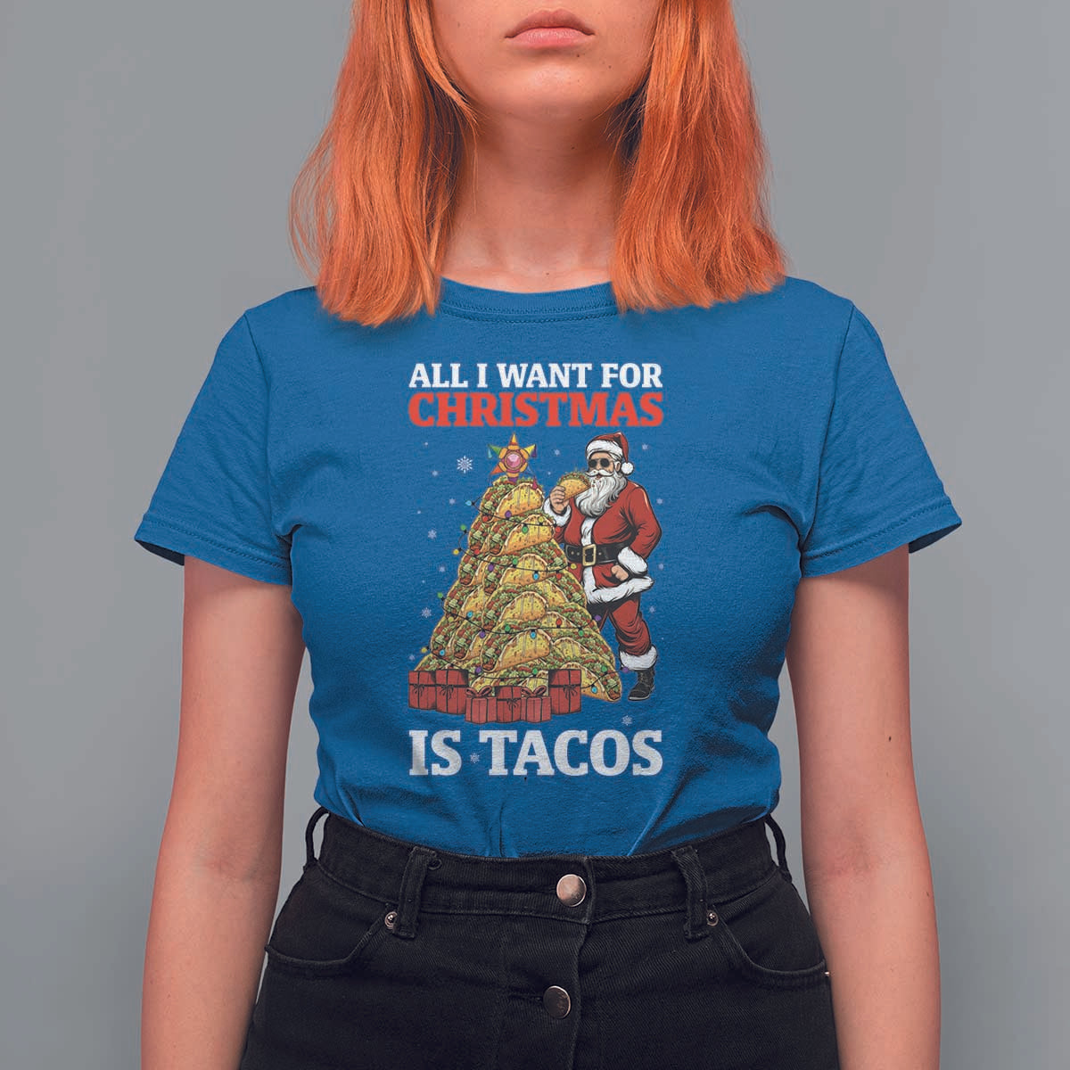 Funny Santa Taco T Shirt For Women All I Want For Christmas Is Taco - Wonder Print Shop