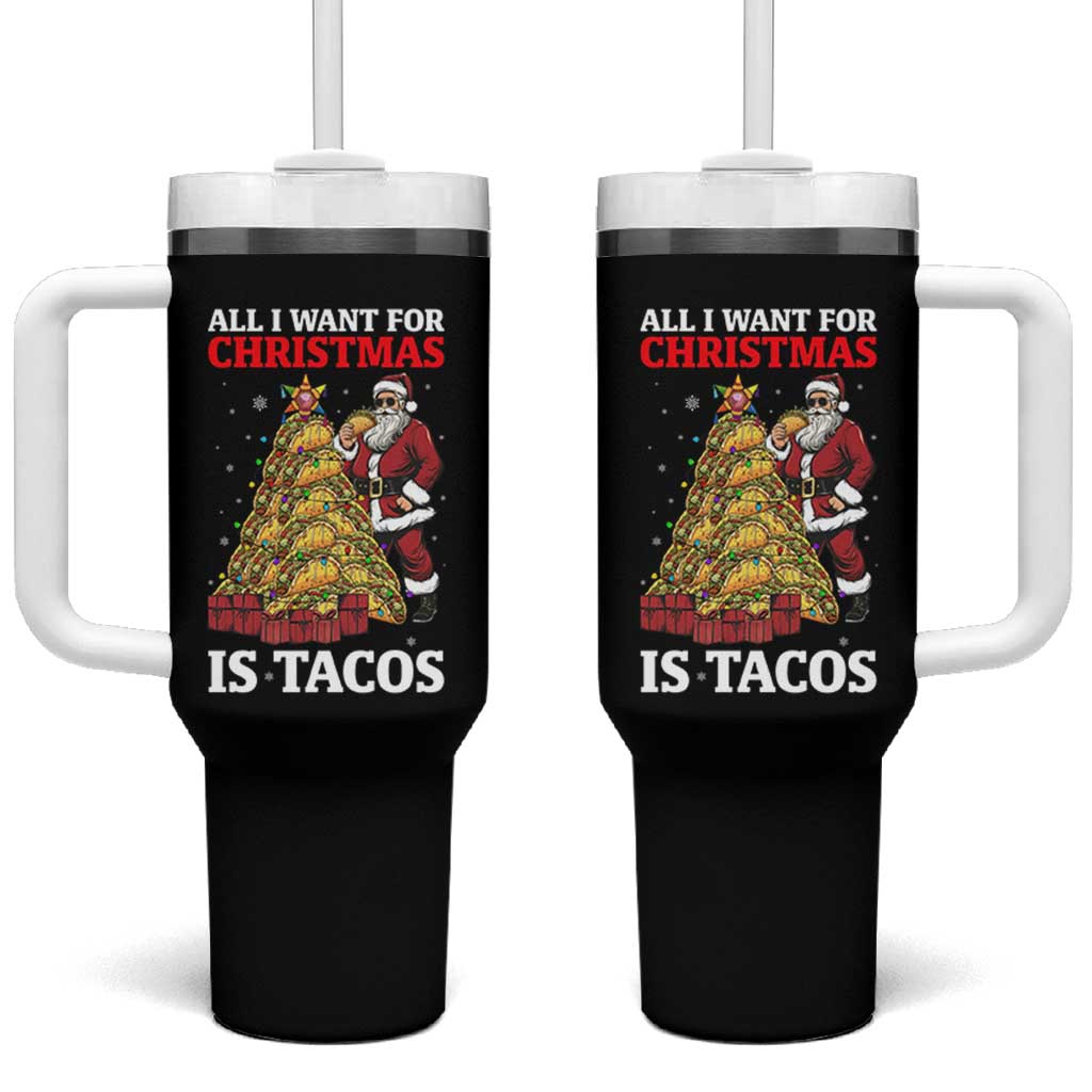 Funny Santa Taco Tumbler With Handle All I Want For Christmas Is Taco - Wonder Print Shop