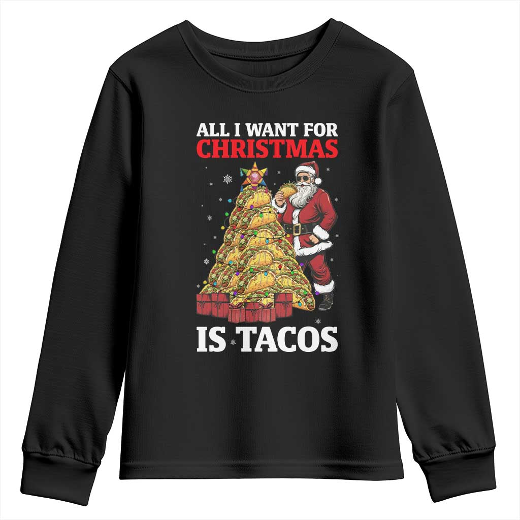 Funny Santa Taco Youth Sweatshirt All I Want For Christmas Is Taco - Wonder Print Shop