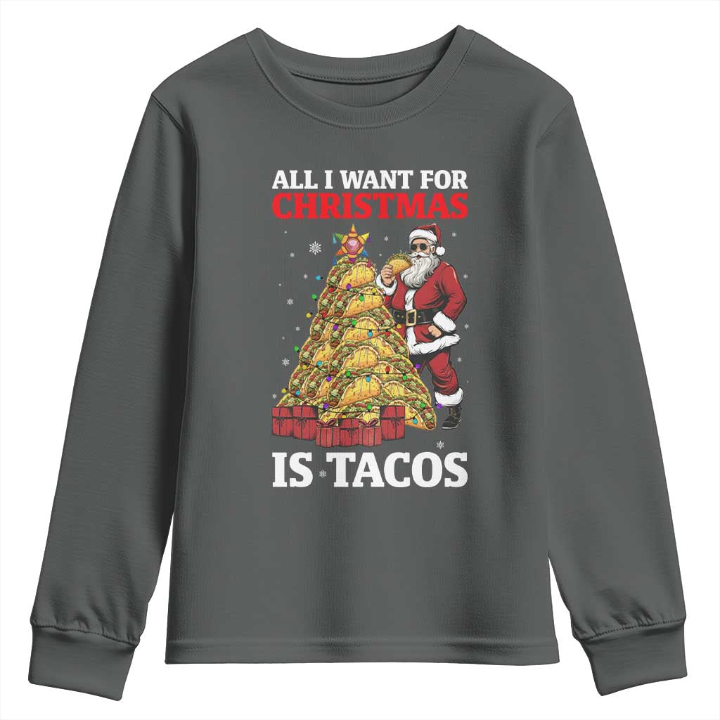 Funny Santa Taco Youth Sweatshirt All I Want For Christmas Is Taco - Wonder Print Shop