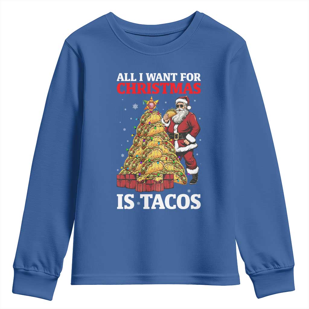 Funny Santa Taco Youth Sweatshirt All I Want For Christmas Is Taco - Wonder Print Shop