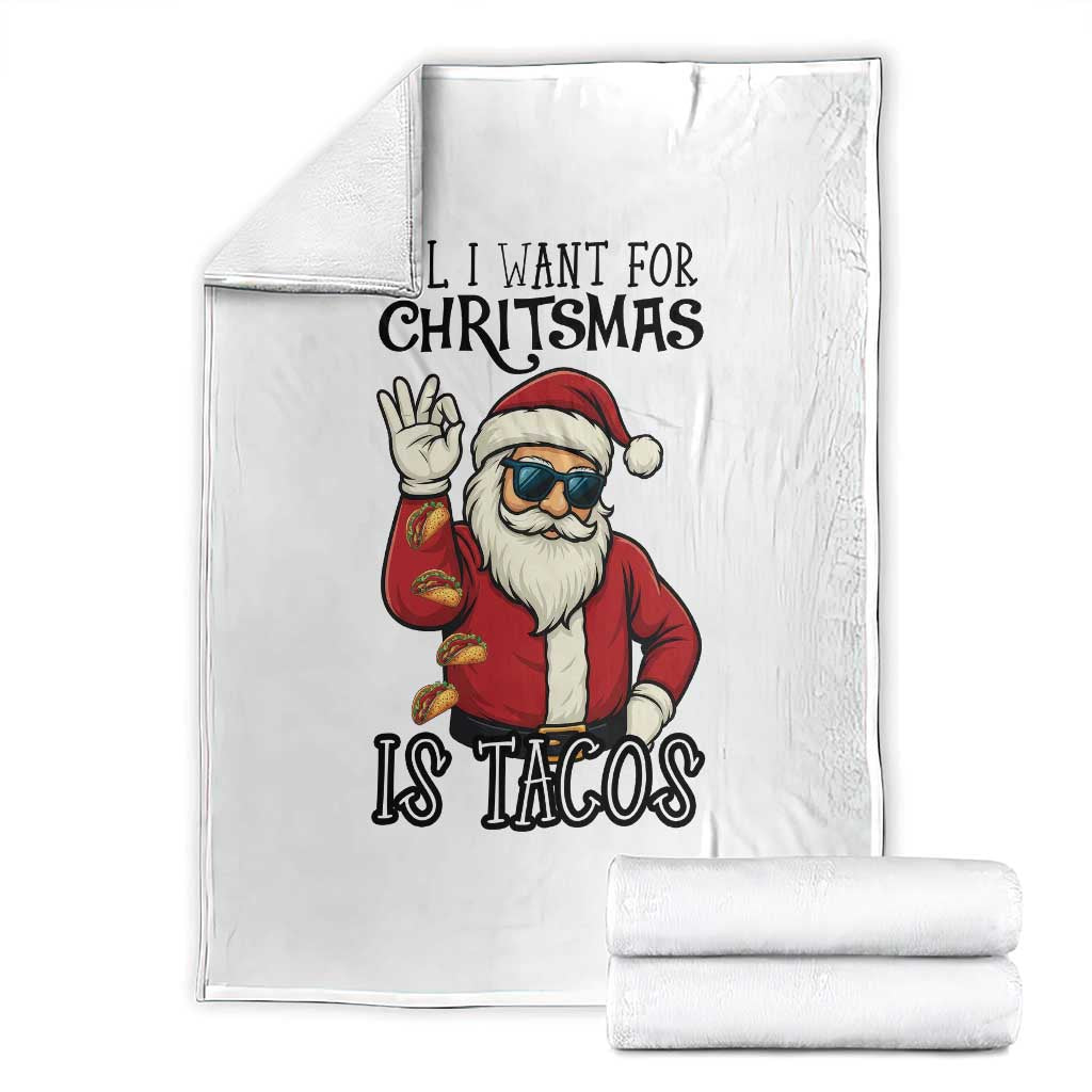 Funny Santa Taco Christmas Throw Blanket All I Want For Christmas Is Taco - Wonder Print Shop