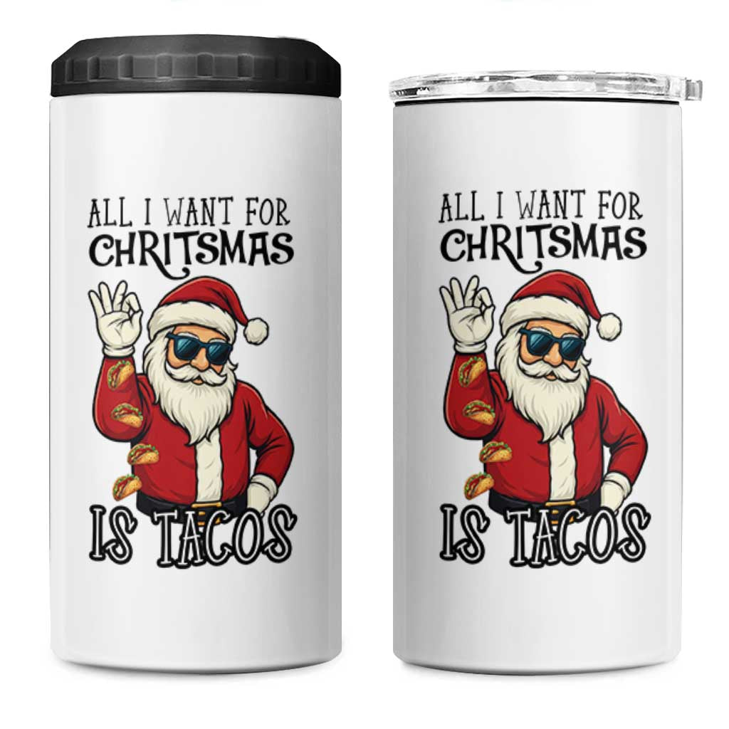 Funny Santa Taco Christmas 4 in 1 Can Cooler Tumbler All I Want For Christmas Is Taco - Wonder Print Shop