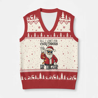 Funny Santa Taco Xmas V-Neck Knit Sweater Vest All I Want For Xmas Is Taco - Wonder Print Shop