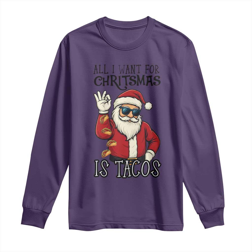 Funny Santa Taco Christmas Long Sleeve Shirt All I Want For Christmas Is Taco - Wonder Print Shop
