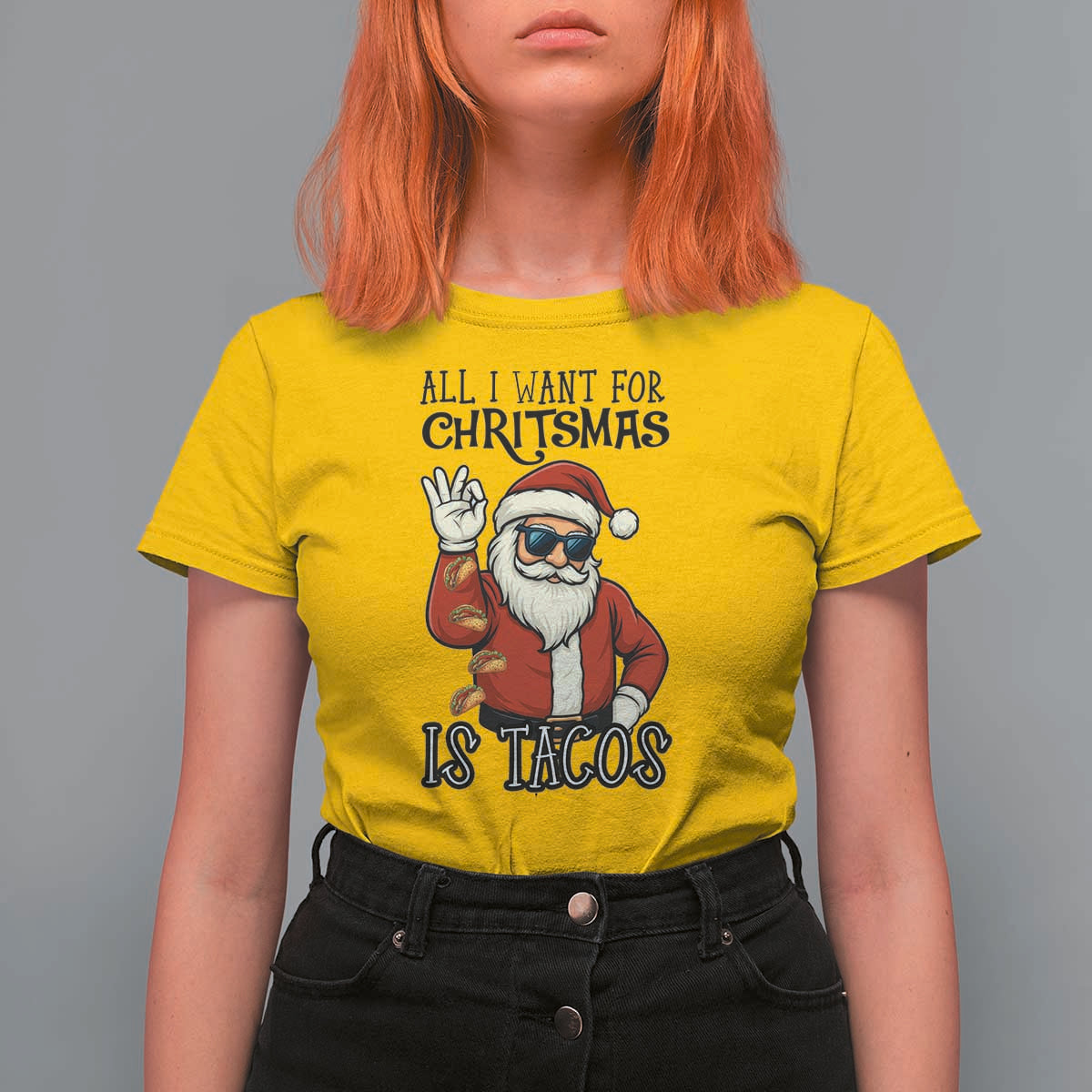 Funny Santa Taco Christmas T Shirt For Women All I Want For Christmas Is Taco - Wonder Print Shop