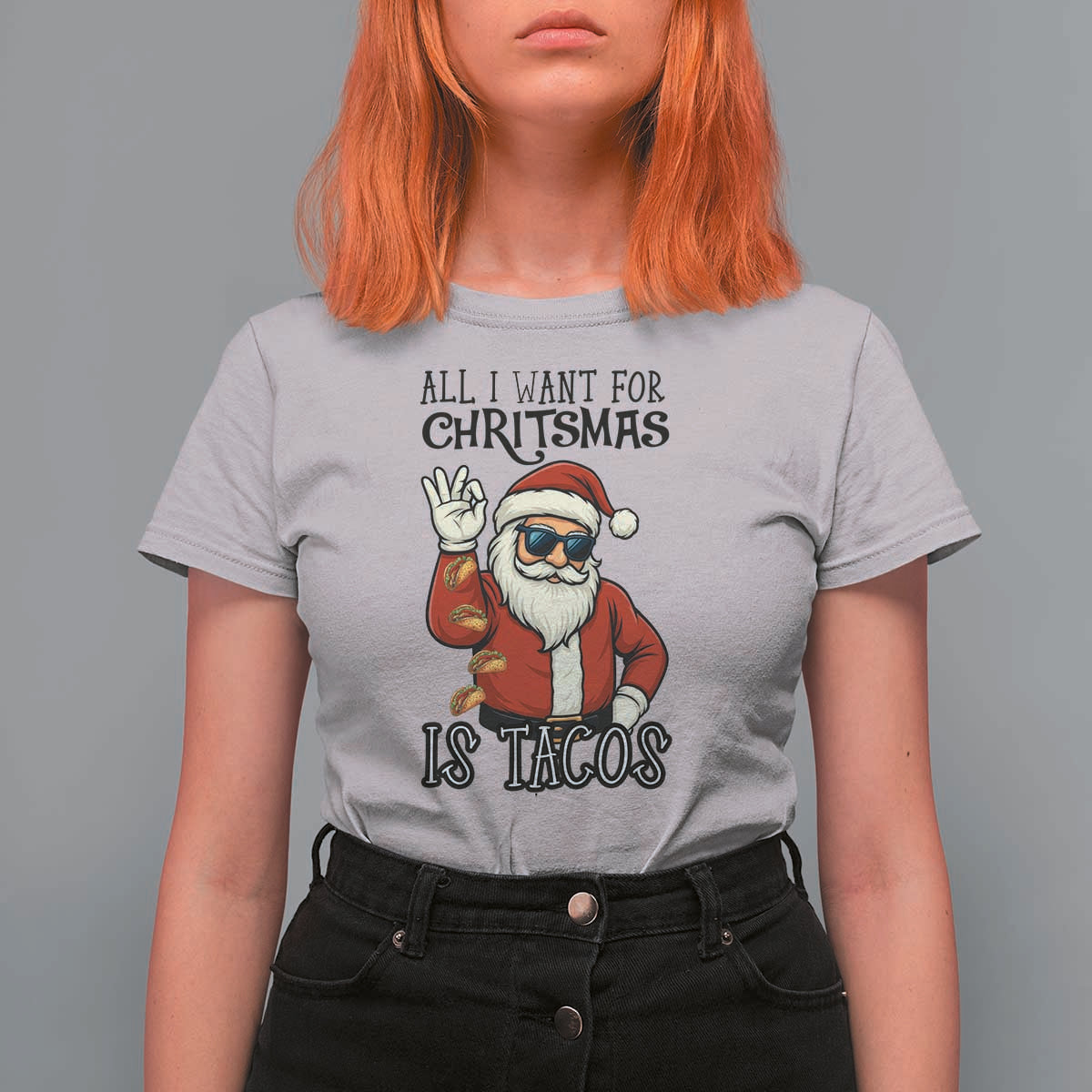 Funny Santa Taco Christmas T Shirt For Women All I Want For Christmas Is Taco - Wonder Print Shop