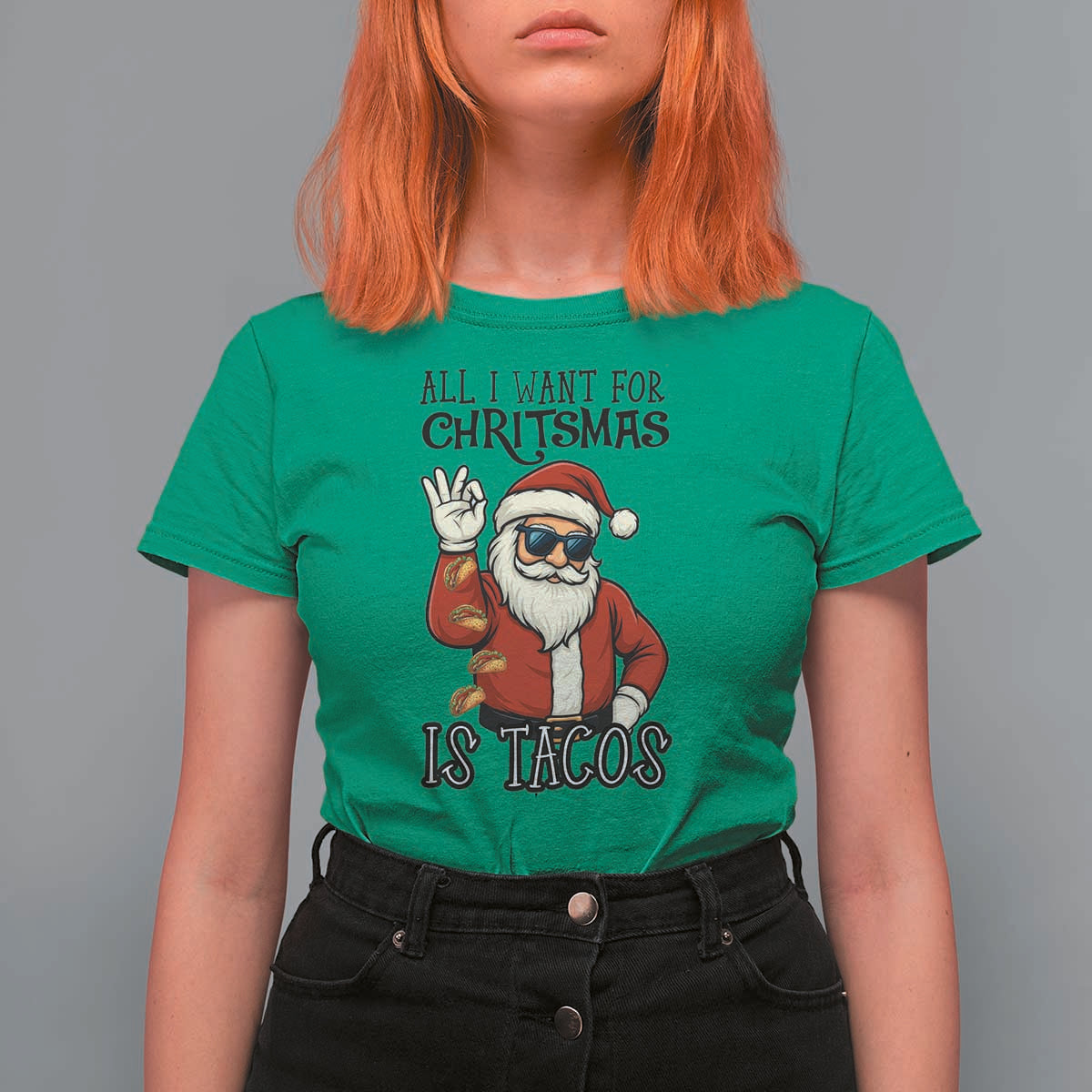 Funny Santa Taco Christmas T Shirt For Women All I Want For Christmas Is Taco - Wonder Print Shop