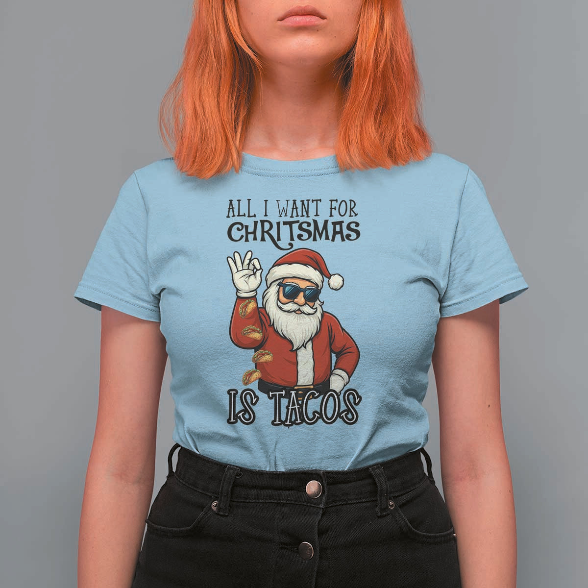 Funny Santa Taco Christmas T Shirt For Women All I Want For Christmas Is Taco - Wonder Print Shop