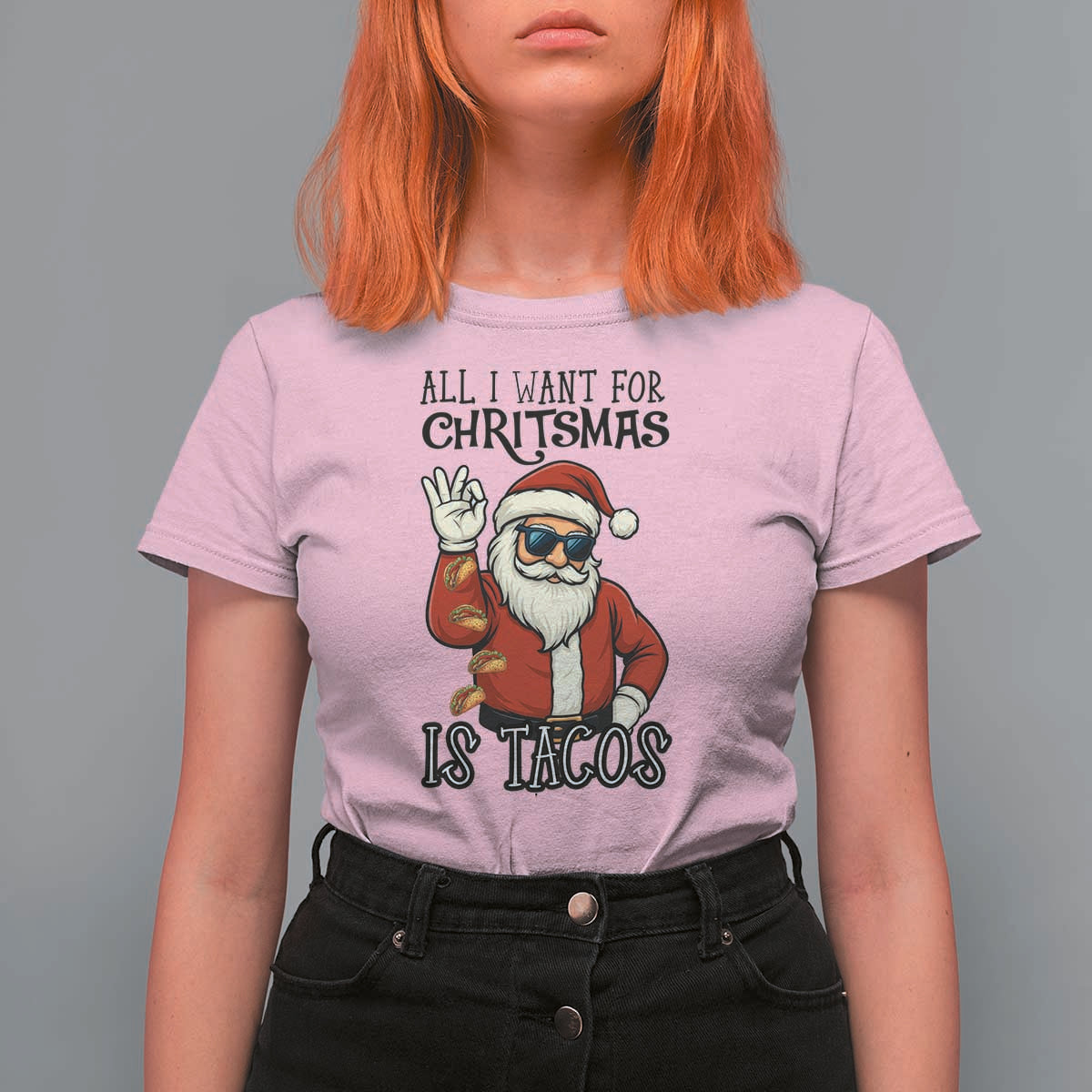 Funny Santa Taco Christmas T Shirt For Women All I Want For Christmas Is Taco - Wonder Print Shop