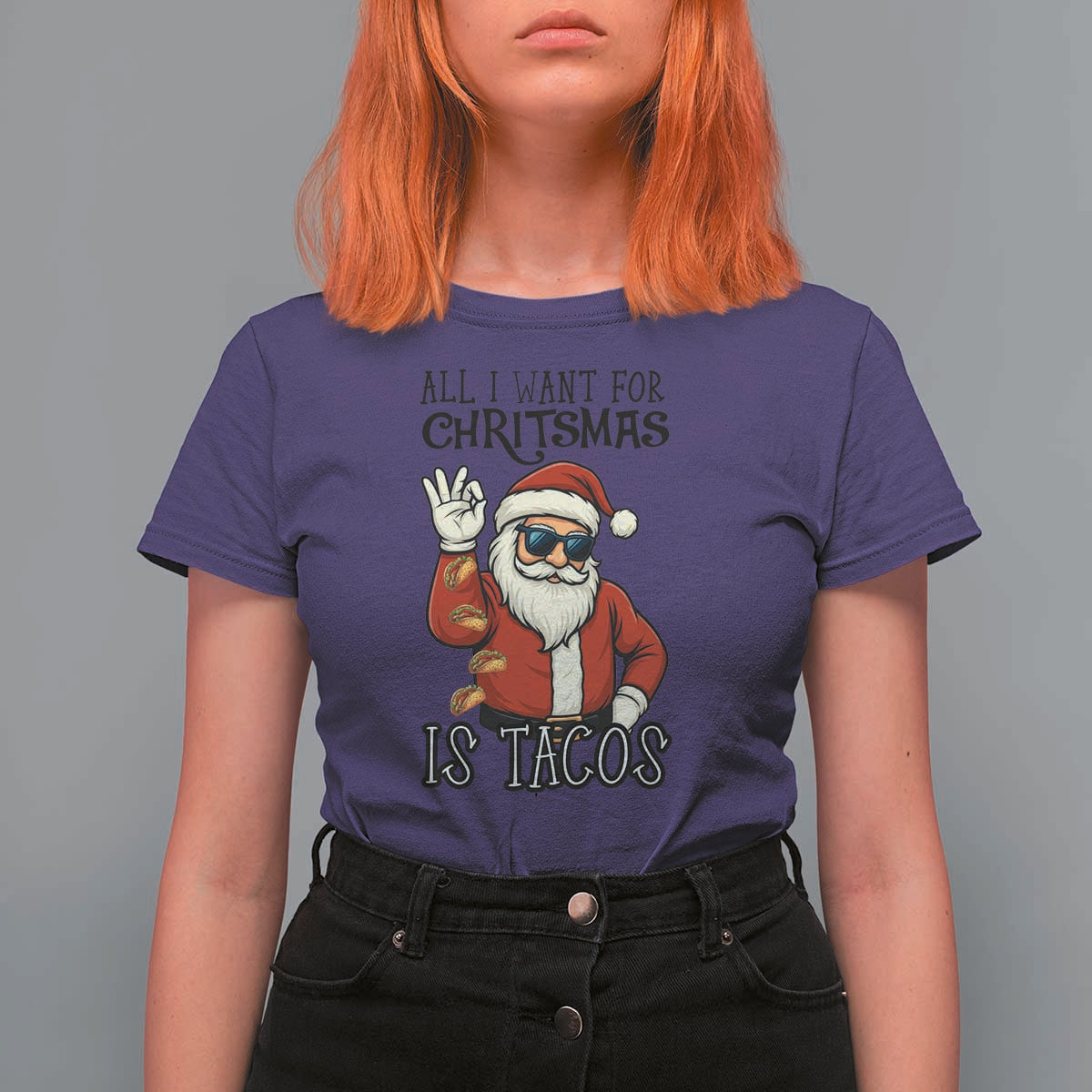 Funny Santa Taco Christmas T Shirt For Women All I Want For Christmas Is Taco - Wonder Print Shop