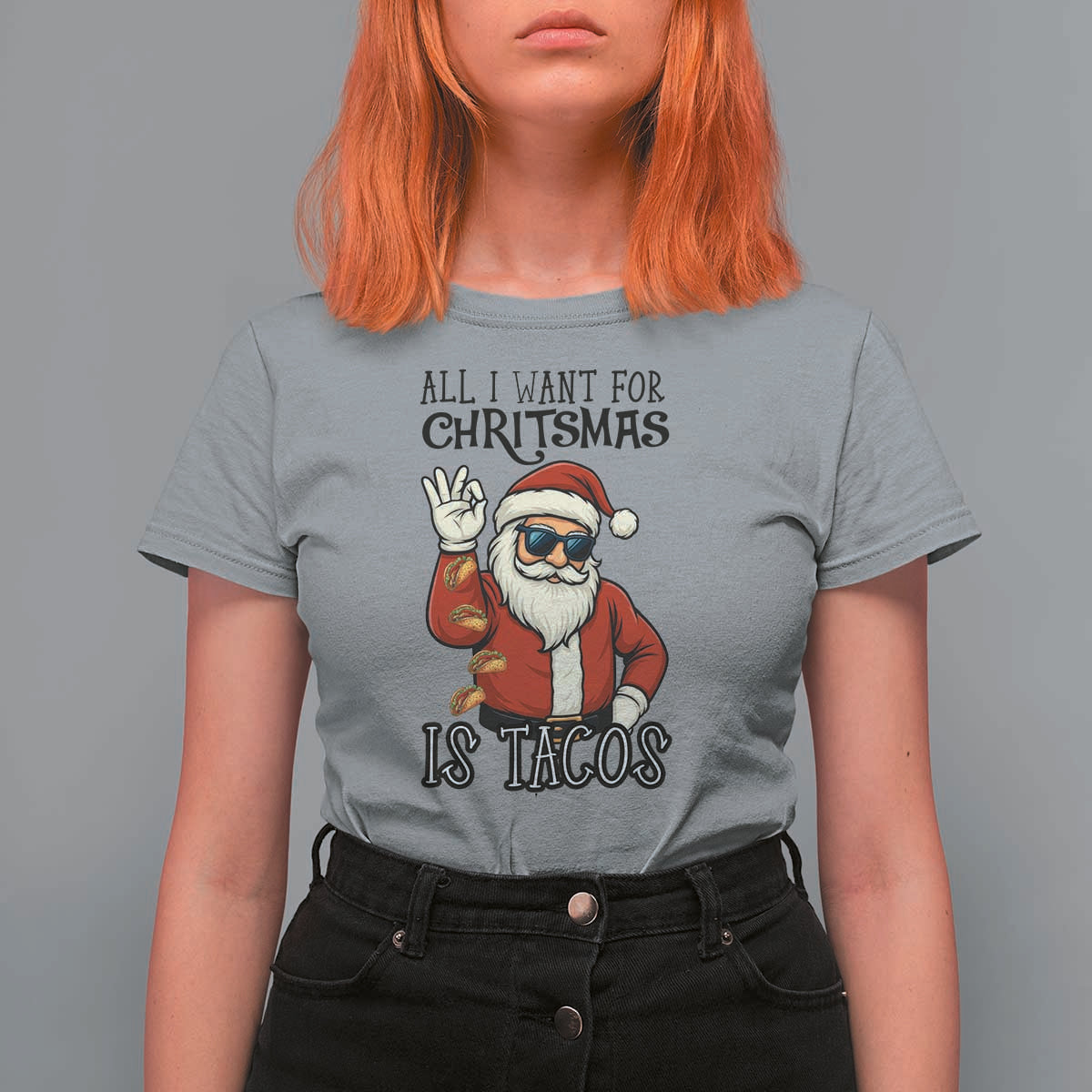 Funny Santa Taco Christmas T Shirt For Women All I Want For Christmas Is Taco - Wonder Print Shop