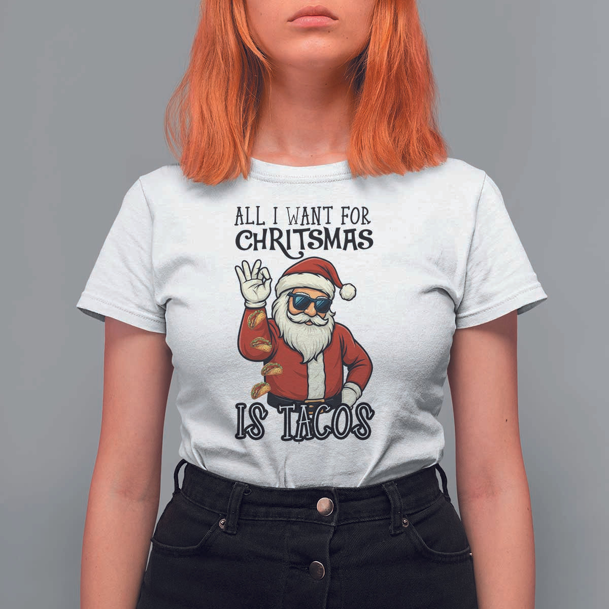 Funny Santa Taco Christmas T Shirt For Women All I Want For Christmas Is Taco - Wonder Print Shop