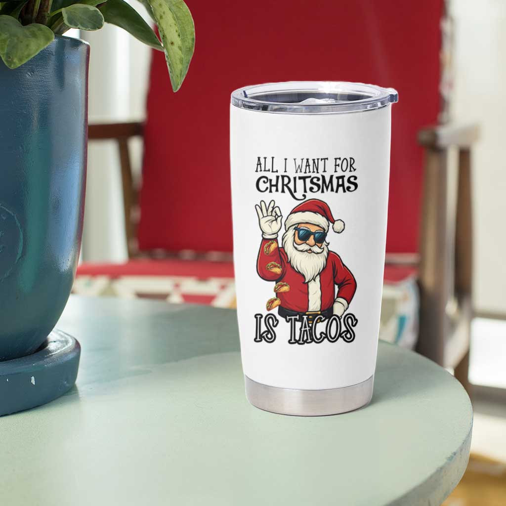 Funny Santa Taco Christmas Tumbler Cup All I Want For Christmas Is Taco - Wonder Print Shop