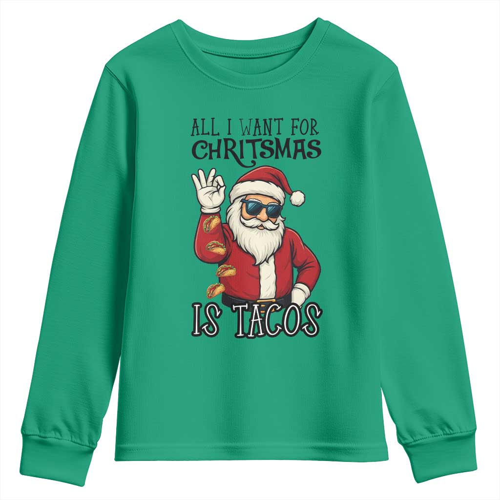Funny Santa Taco Christmas Youth Sweatshirt All I Want For Christmas Is Taco - Wonder Print Shop