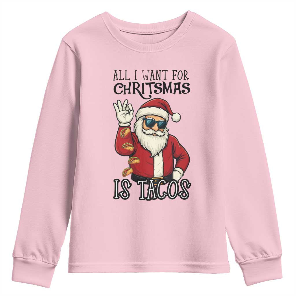 Funny Santa Taco Christmas Youth Sweatshirt All I Want For Christmas Is Taco - Wonder Print Shop
