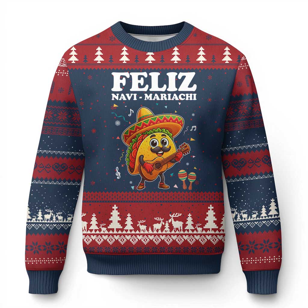 Funny Taco Mexican Xmas Ugly Christmas Sweater Feliz Navi Mariachi - Wonder Print Shop