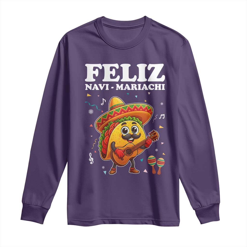 Funny Taco Mexican Christmas Long Sleeve Shirt Feliz Navi Mariachi - Wonder Print Shop