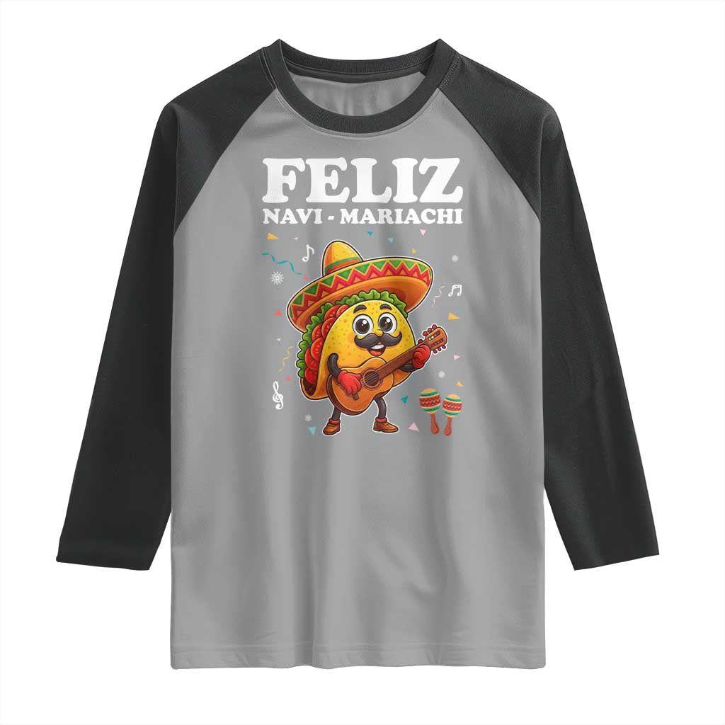 Funny Taco Mexican Christmas Raglan Shirt Feliz Navi Mariachi - Wonder Print Shop