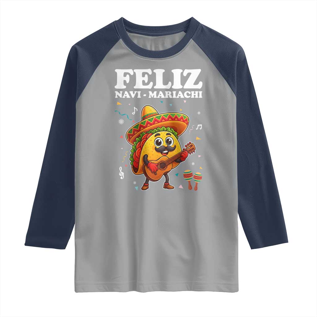 Funny Taco Mexican Christmas Raglan Shirt Feliz Navi Mariachi - Wonder Print Shop