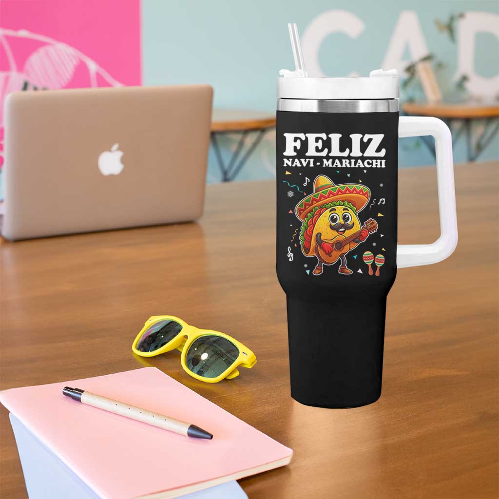 Funny Taco Mexican Christmas Tumbler With Handle Feliz Navi Mariachi - Wonder Print Shop