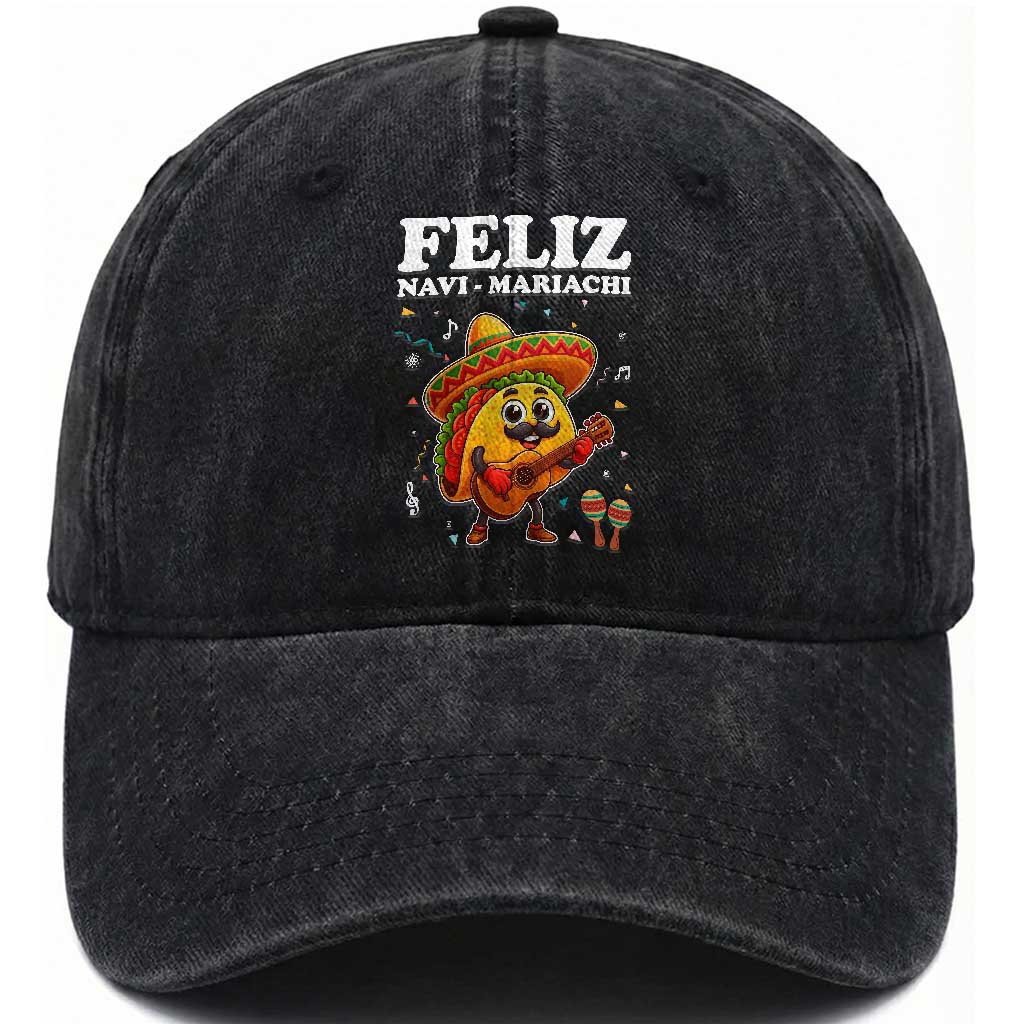 Funny Taco Mexican Christmas Washed Cotton Baseball Cap Feliz Navi Mariachi