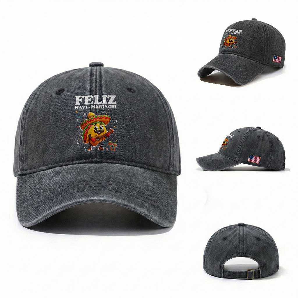 Funny Taco Mexican Christmas Washed Cotton Baseball Cap Feliz Navi Mariachi