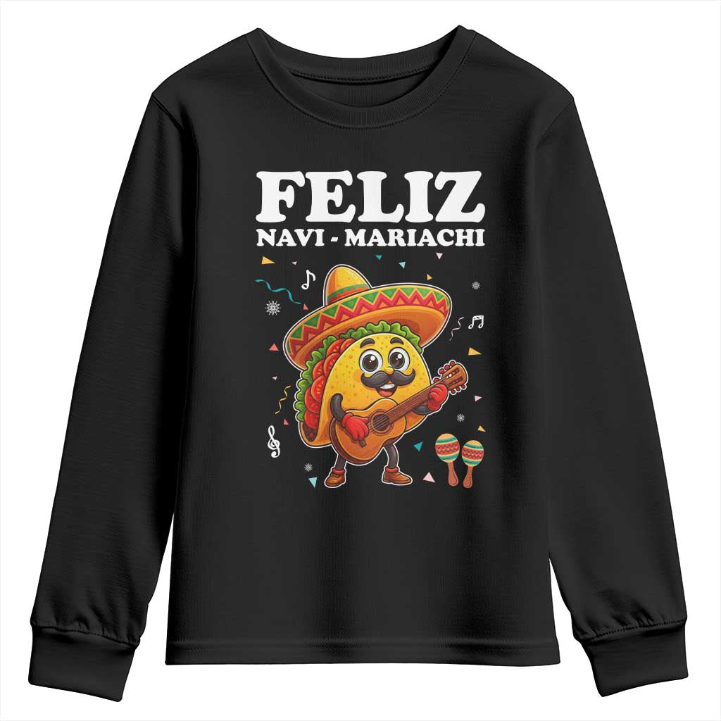 Funny Taco Mexican Christmas Youth Sweatshirt Feliz Navi Mariachi - Wonder Print Shop