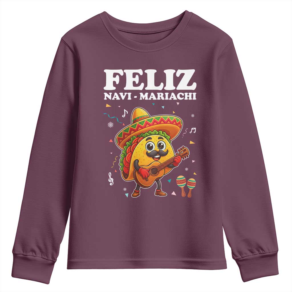 Funny Taco Mexican Christmas Youth Sweatshirt Feliz Navi Mariachi - Wonder Print Shop