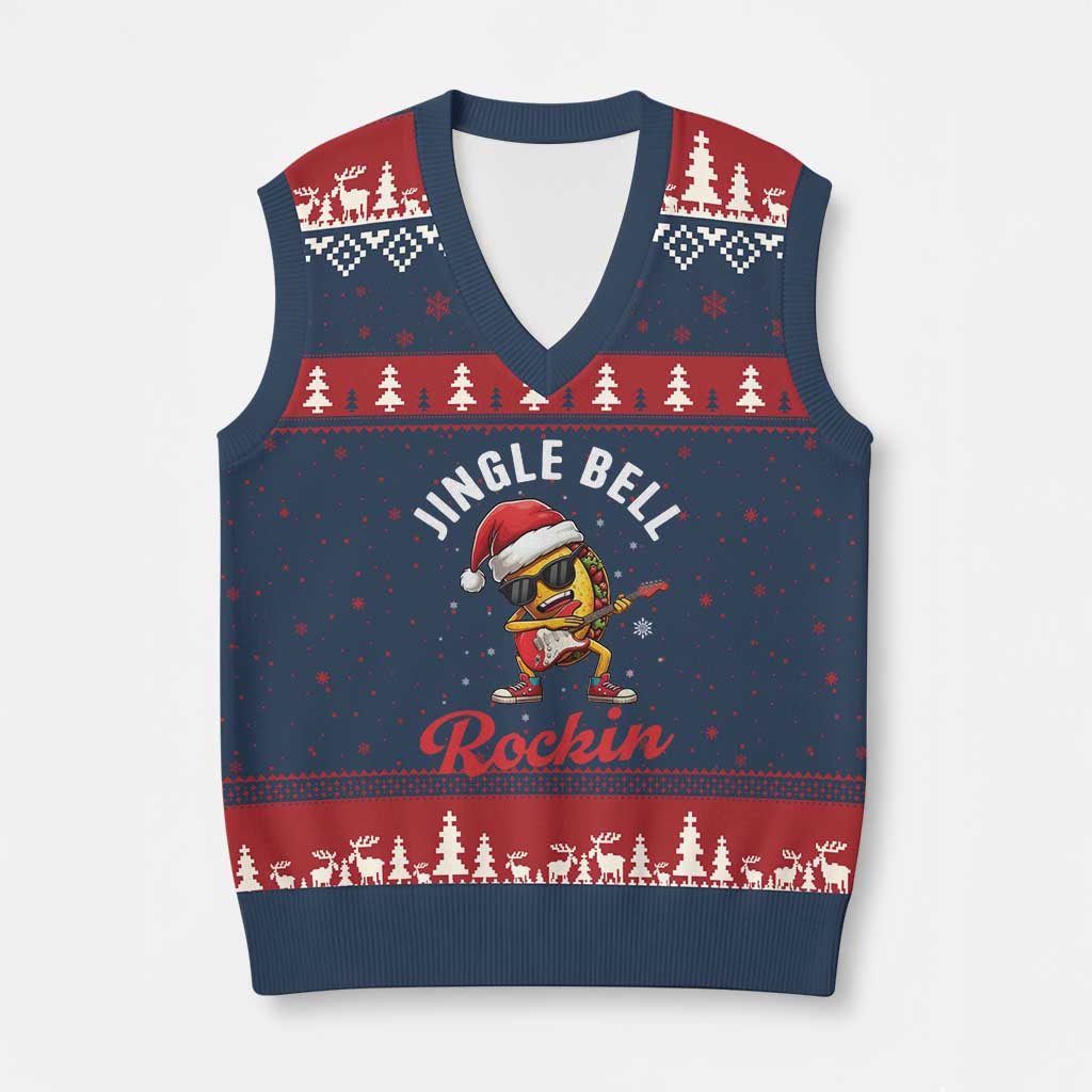 Funny Taco Xmas V-Neck Knit Sweater Vest Jingle Bell Rockin - Wonder Print Shop