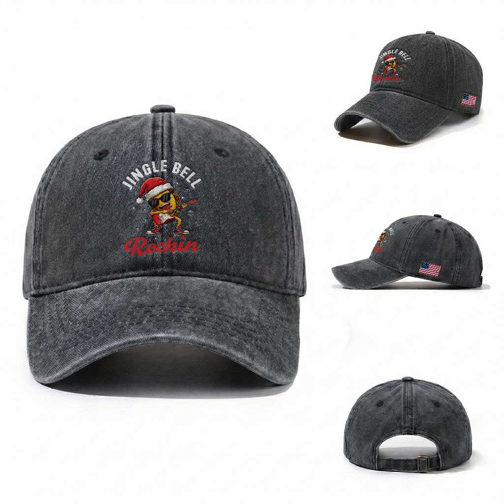 Funny Taco Christmas Washed Cotton Baseball Cap Jingle Bell Rockin