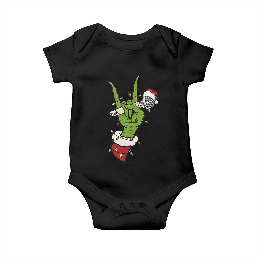 Funny Christmas Rock Baby Onesie Rock Green Hand Style Xmas - Wonder Print Shop