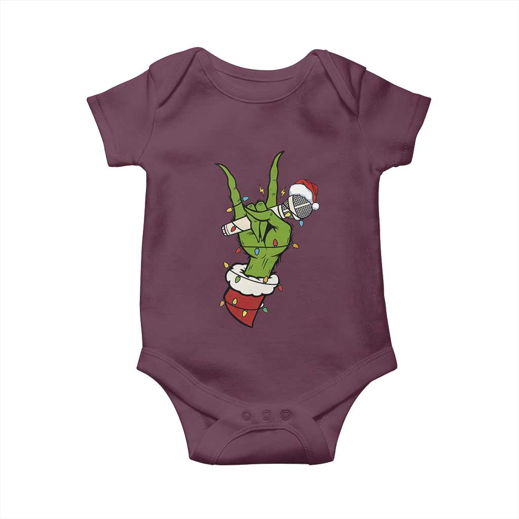Funny Christmas Rock Baby Onesie Rock Green Hand Style Xmas - Wonder Print Shop