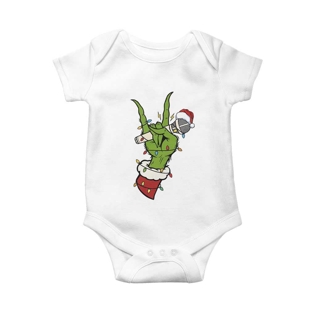 Funny Christmas Rock Baby Onesie Rock Green Hand Style Xmas - Wonder Print Shop
