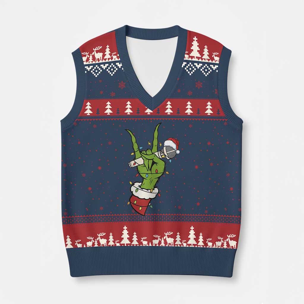 Funny Xmas Rock V-Neck Knit Sweater Vest Rock Green Hand Style Xmas - Wonder Print Shop