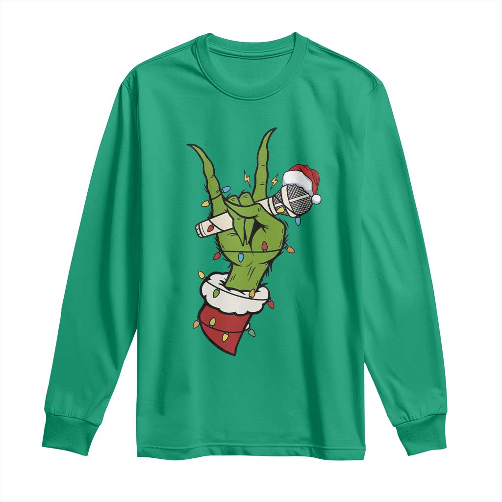 Funny Christmas Rock Long Sleeve Shirt Rock Green Hand Style Xmas - Wonder Print Shop
