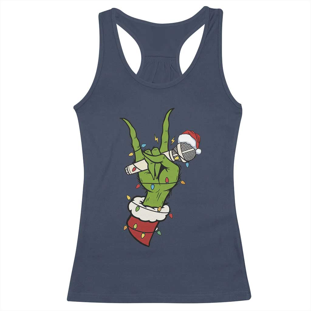 Funny Christmas Rock Racerback Tank Top Rock Green Hand Style Xmas - Wonder Print Shop