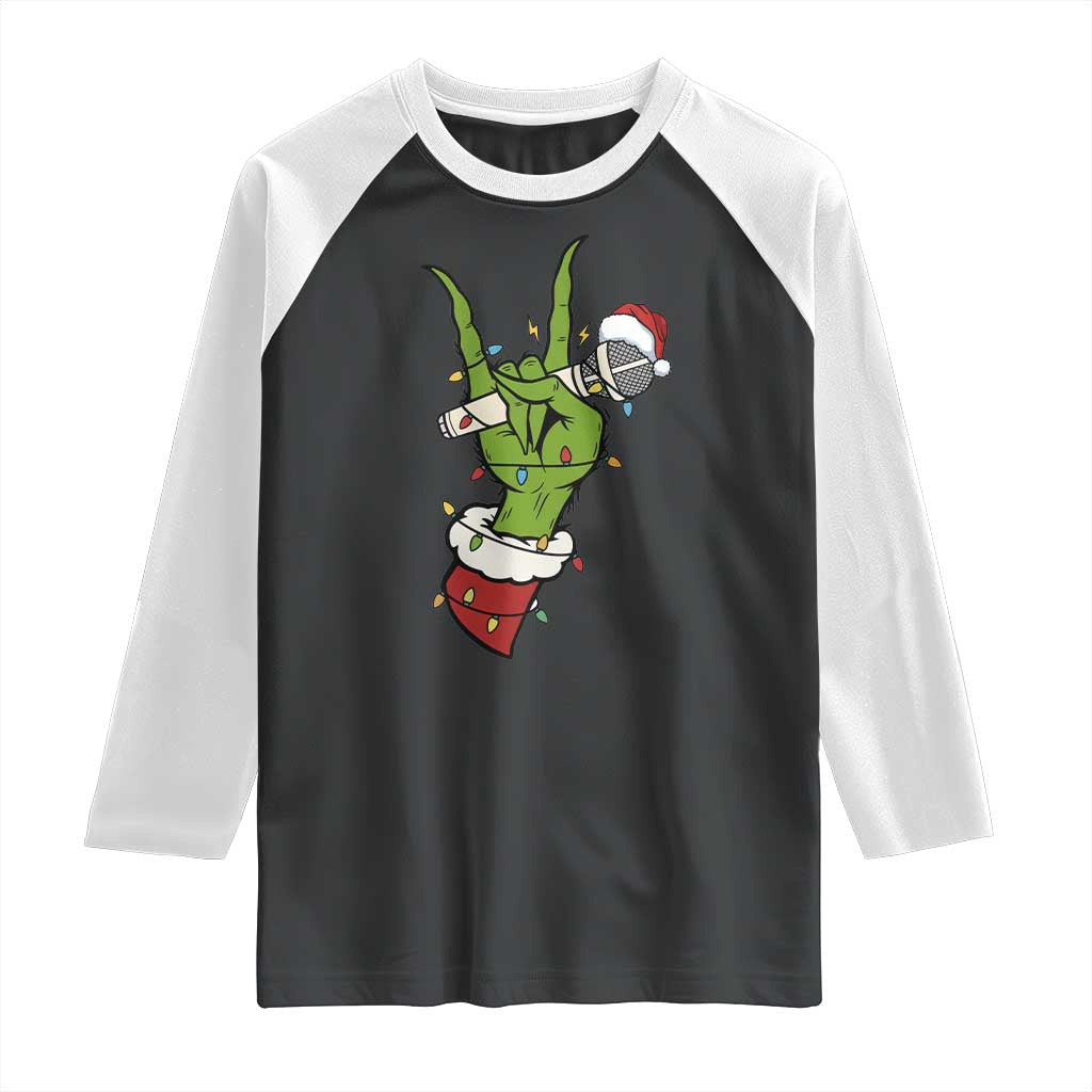 Funny Christmas Rock Raglan Shirt Rock Green Hand Style Xmas - Wonder Print Shop