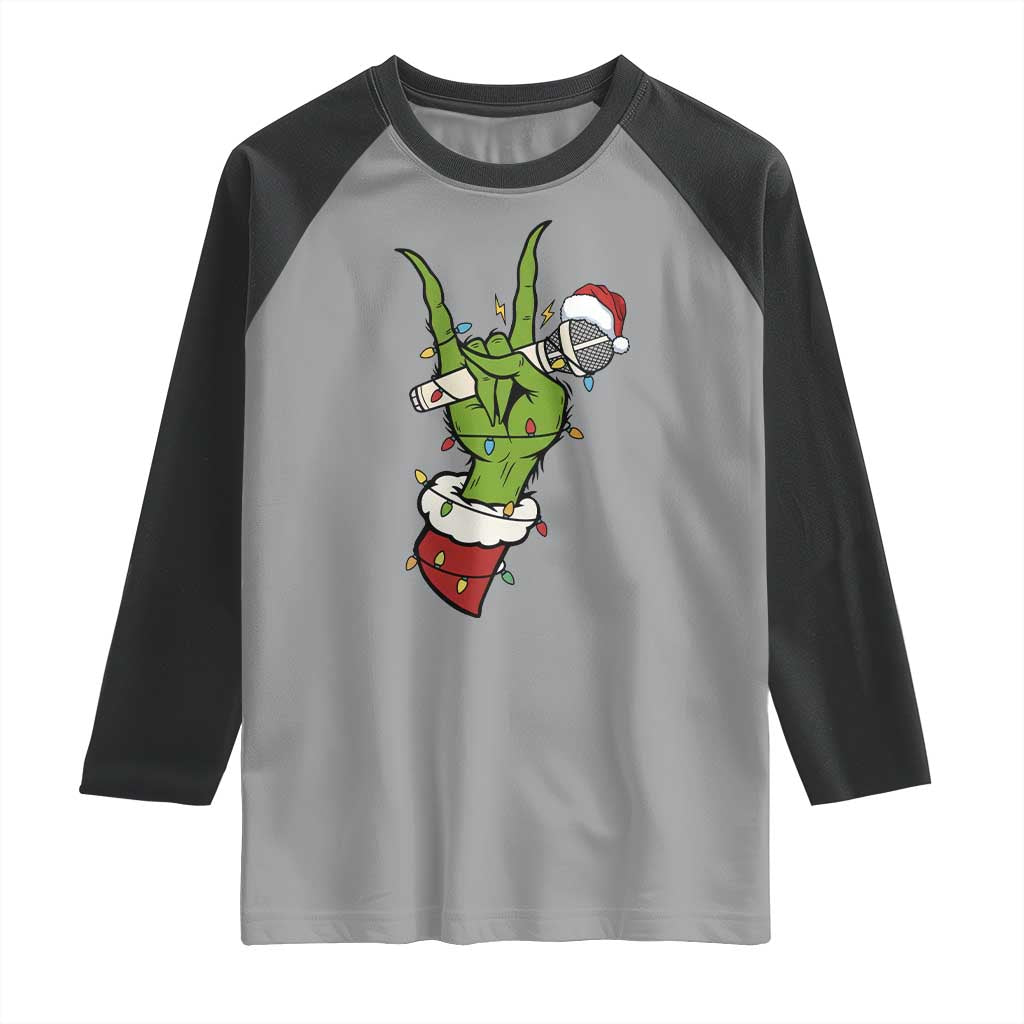 Funny Christmas Rock Raglan Shirt Rock Green Hand Style Xmas - Wonder Print Shop