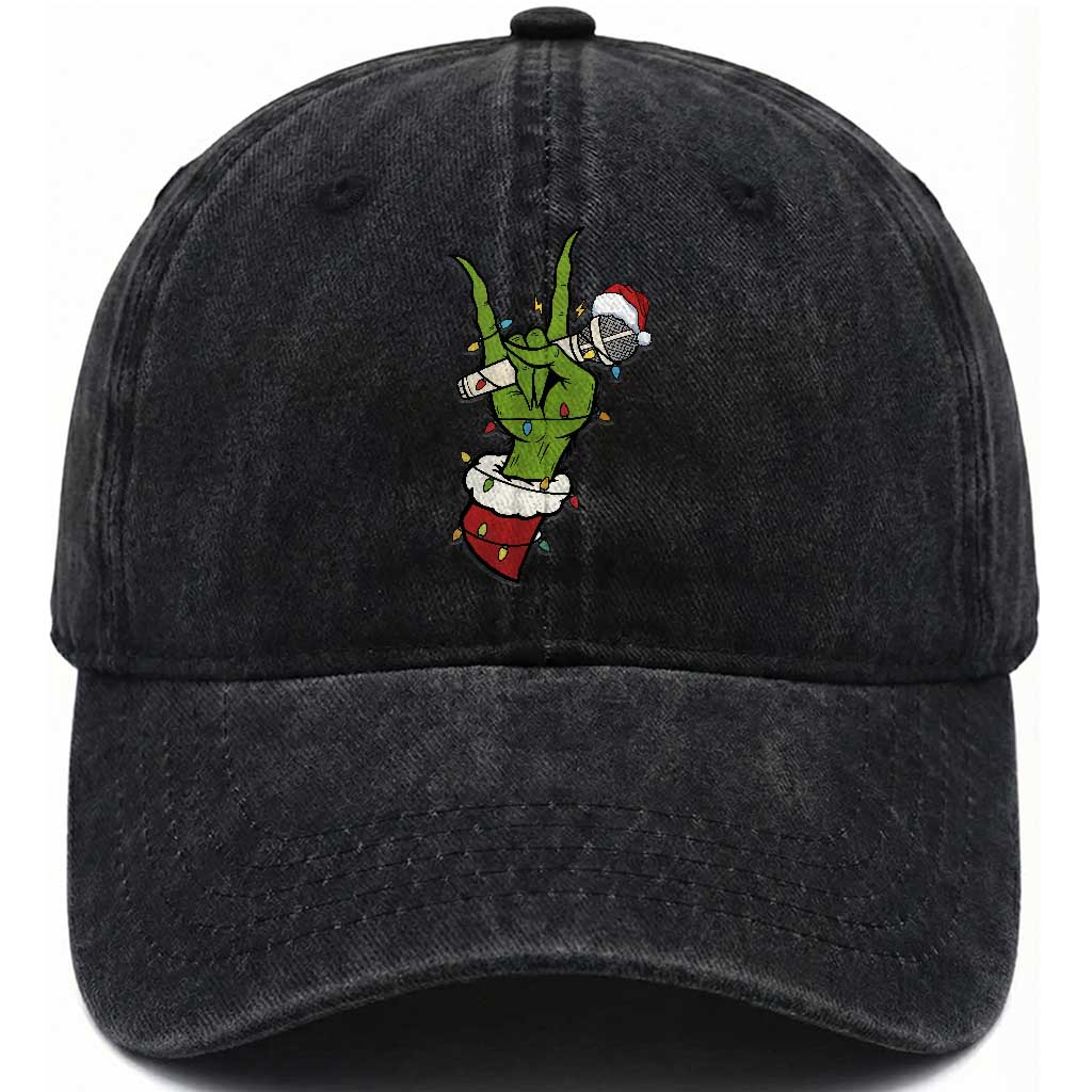 Funny Christmas Rock Washed Cotton Baseball Cap Rock Green Hand Style Xmas