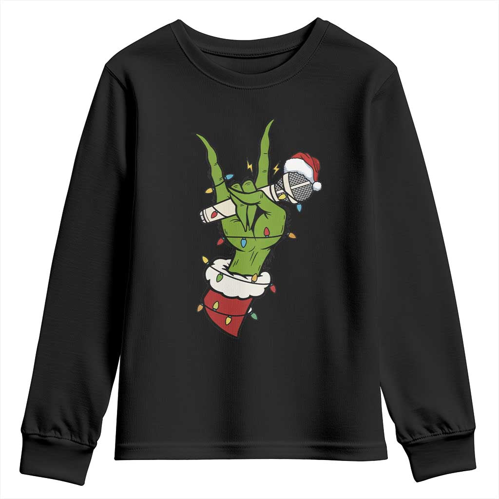 Funny Christmas Rock Youth Sweatshirt Rock Green Hand Style Xmas - Wonder Print Shop